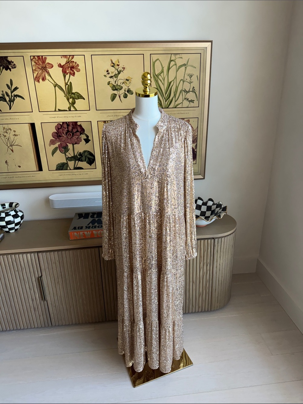 Sail to Sable STS Anne Midi Dress Gold Sequin Size  XXL